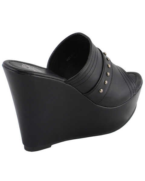 Image #9 - Milwaukee Leather Women's Rivet Detail Open Toe Wedge Sandals, Black, hi-res
