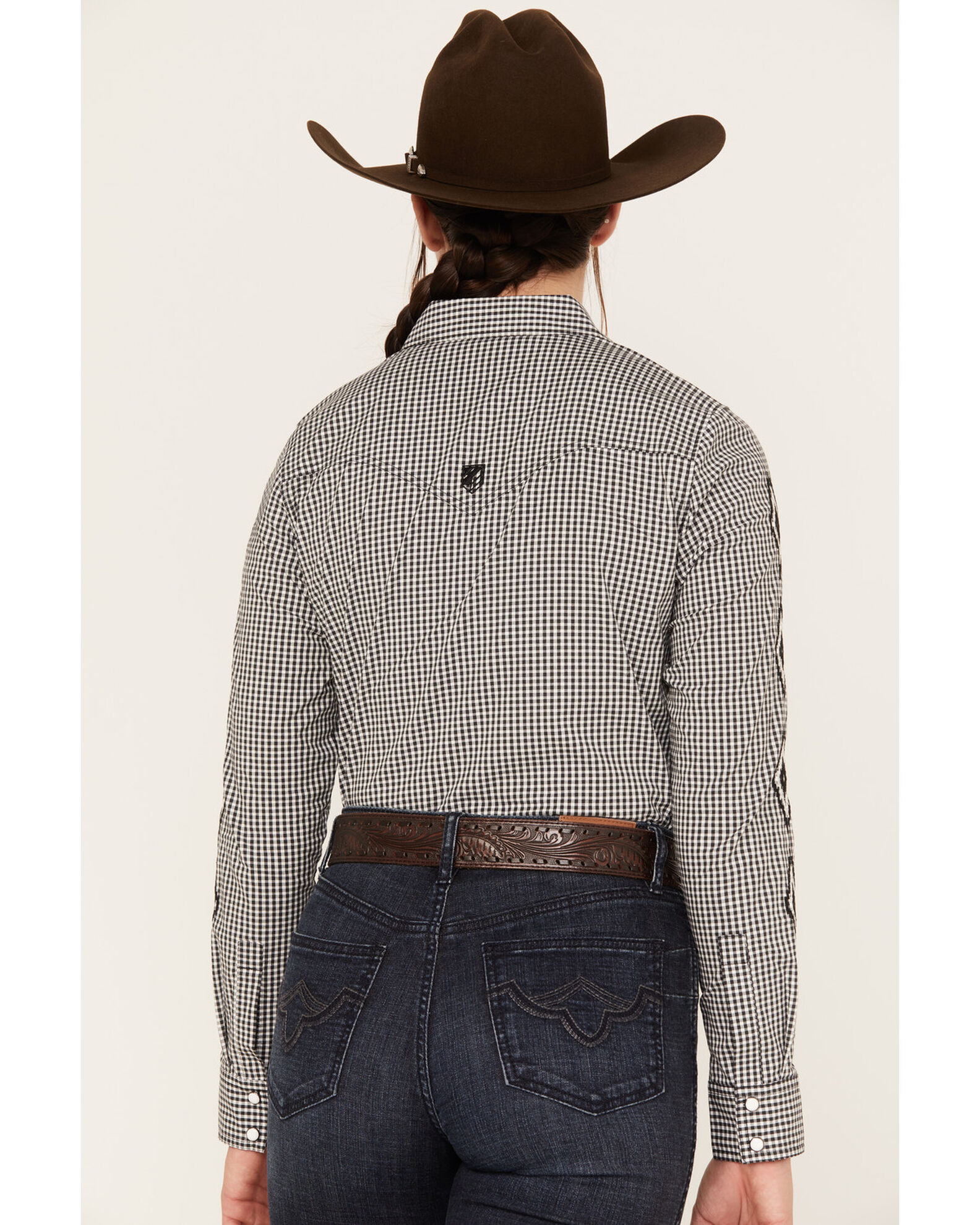 Image #4 - RANK 45® Women's Plaid Print Long Sleeve Embroidery Western Riding Snap Shirt, , hi-res
