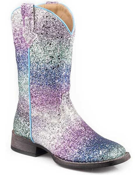 Roper Little Girls' Glitter Galore Western Boots - Square Toe, Blue, hi-res