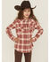 Image #1 - Wrangler Girls' Plaid Print Long Sleeve Snap Flannel Shirt, Rust Copper, hi-res