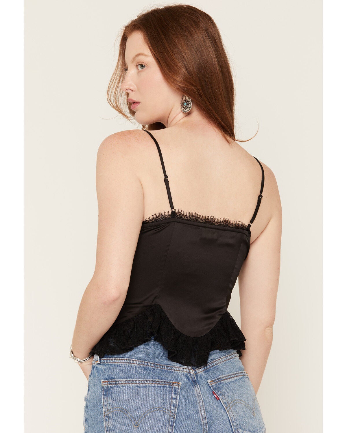 Image #4 - Miss Me Women's Lace Trim Bow Cami, Black, hi-res
