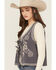 Image #2 - Easel Women's Floral Embroidered Tie-Front Vest, Navy, hi-res