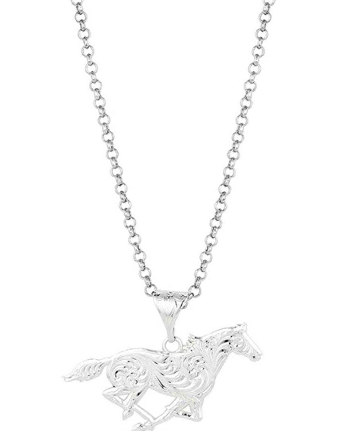 Montana Silversmiths Women's Out West Running Horse Necklace, Silver, hi-res