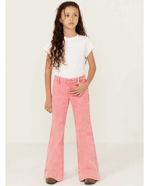 Image #1 - Rock & Roll Denim Girls' Flare Stretch Denim Jeans , Pink, hi-res