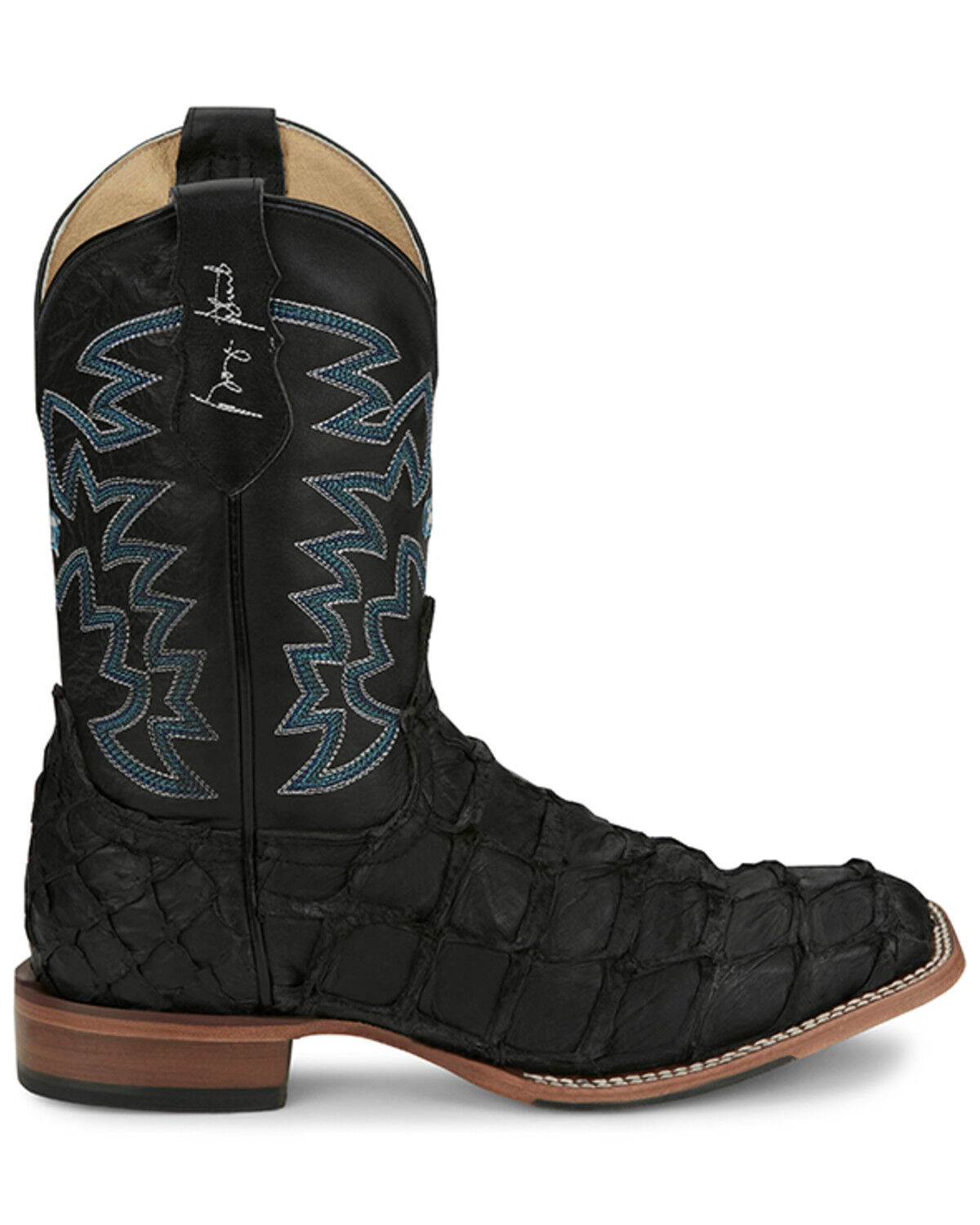 Image #2 - Justin Men's Ocean Front Exotic Pirarucu Western Boots - Broad Square Toe, Black, hi-res