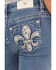 Image #4 - Miss Me Girls' Medium Wash Fleur de Lis Pocket Flare Stretch Denim Jeans, Blue, hi-res