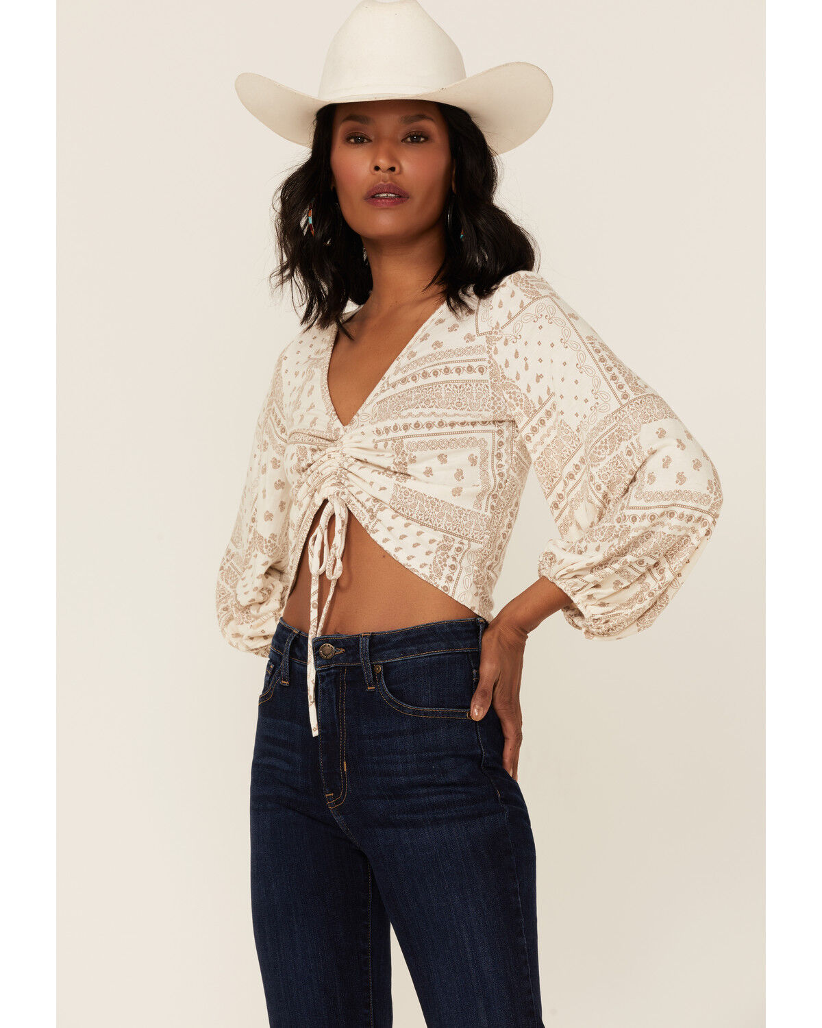 Image #1 - Saints & Hearts Bandana Print Crop Top, Ivory, hi-res