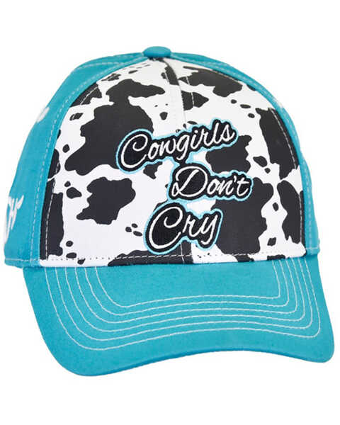 Cowgirl Hardware Girls' Cowgirls Don't Cry Ball Cap , Turquoise, hi-res