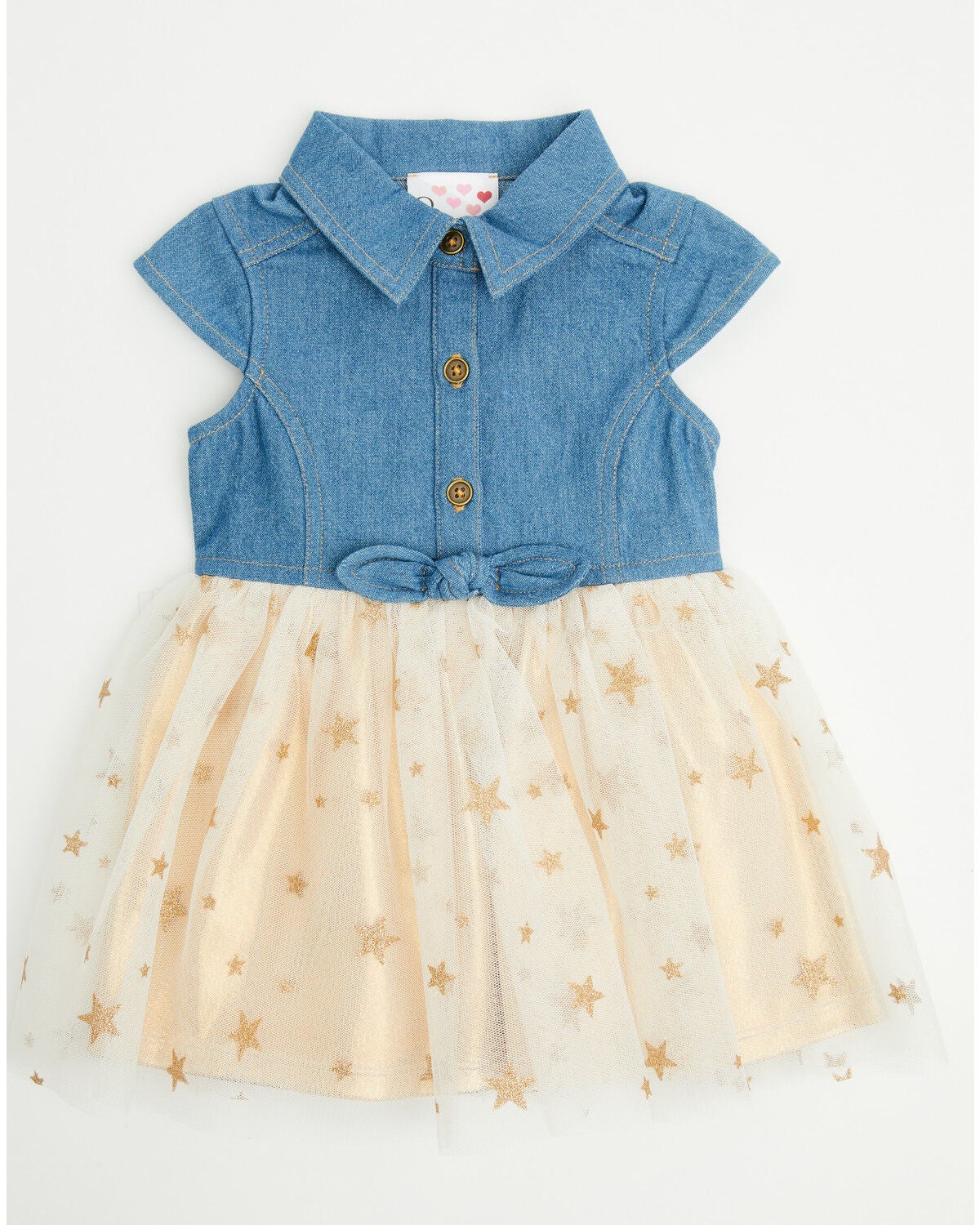 Sugar California Infant Girls' Denim and Tulle Gold Star Dress, Multi, hi-res