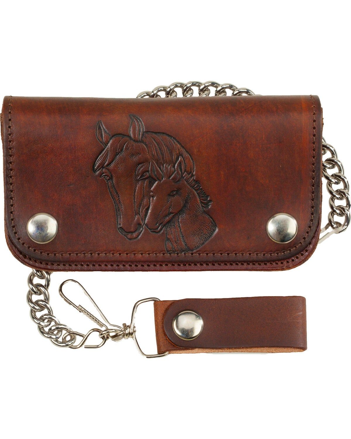 Western Express Men's 6" Leather Biker Horse Wallet, Brown, hi-res