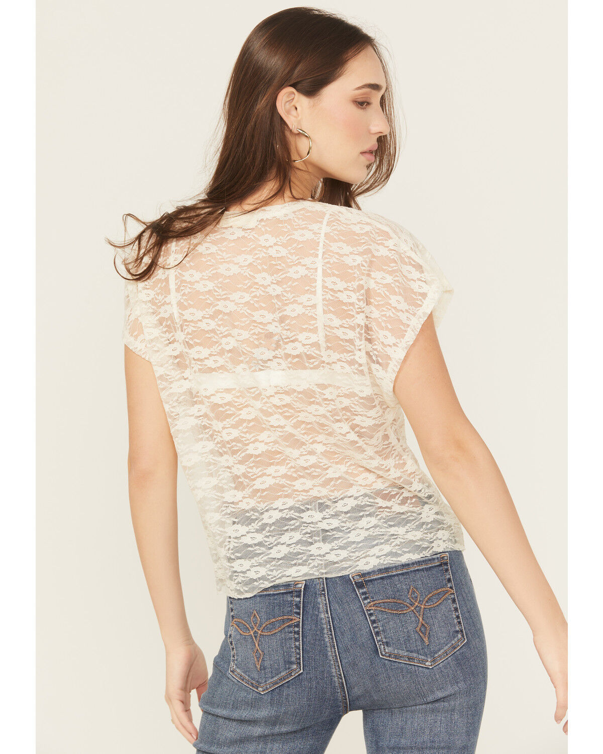 Image #4 - Originality Women's Lace Short Sleeve Graphic Tee, Cream, hi-res