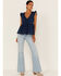 Molly Bracken Women's Sweetheart Flutter Sleeve Denim Top, Dark Blue, hi-res