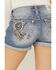 Miss Me Women's Embroidered Dreamcatcher Light Wash Mid Rise Shorts, Blue, hi-res