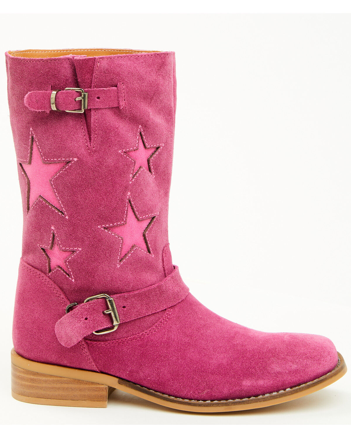 Image #2 - Dingo Little Girls' Blacklist Star Inlay Harness Boots - Square Toe, Pink, hi-res