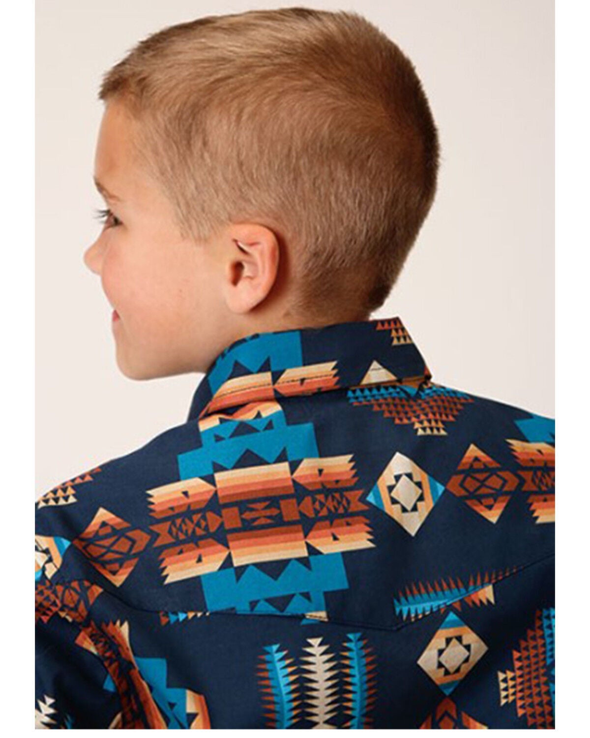 Image #2 - Roper Boys' Vintage Style Vertical Southwestern Print Long Sleeve Snap Western Shirt, Blue, hi-res