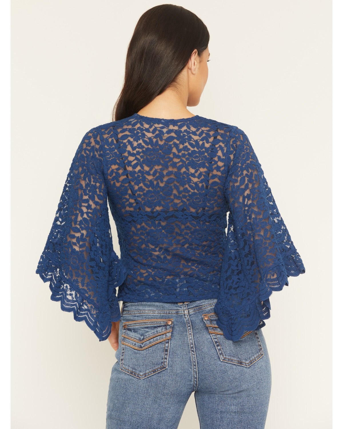 Image #4 - Shyanne Women's Wrap Front Long Sleeve Lace Top, Navy, hi-res