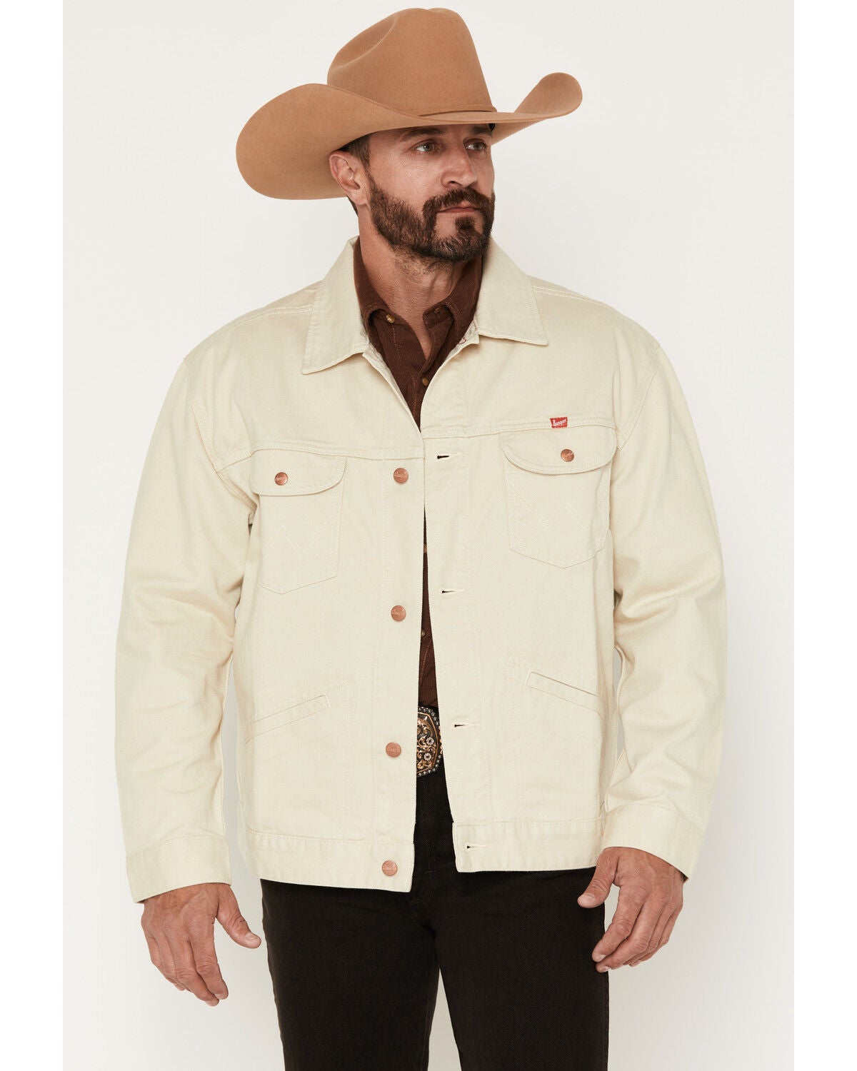 Wrangler X Coors Men's Logo Embroidered Button-Down Jacket, Cream, hi-res