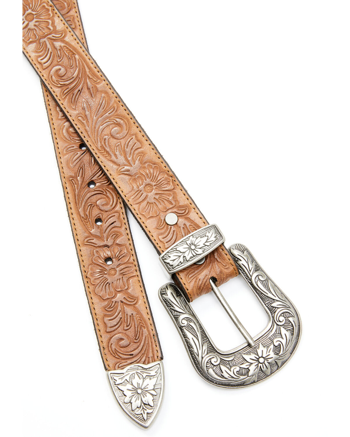 Image #2 - Shyanne Women's 3pc Floral Embossed Buckle Belt, Tan, hi-res