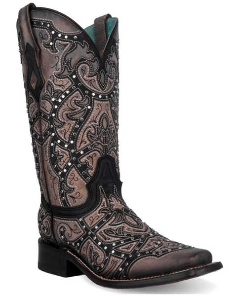 Image #1 - Corral Women's Embroidered Western Boots - Broad Square Toe, Black, hi-res