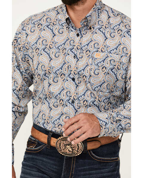 Image #3 - Cinch Men's Paisley Print Long Sleeve Button-Down Western Shirt, Blue, hi-res