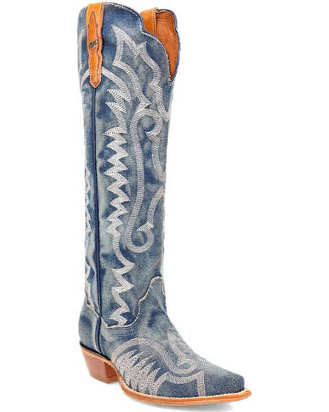 Image #1 - Dan Post Women's Denim Darlin' Tall Western Boots - Snip Toe , Blue, hi-res