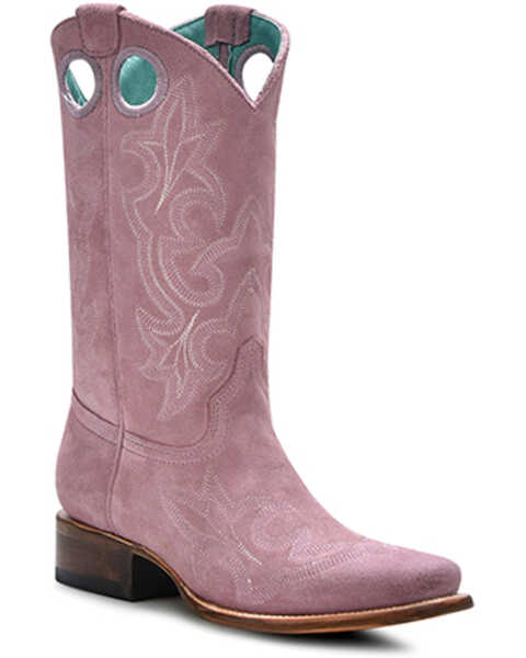Corral Girls' Suede Western Boots - Square Toe , Lavender, hi-res