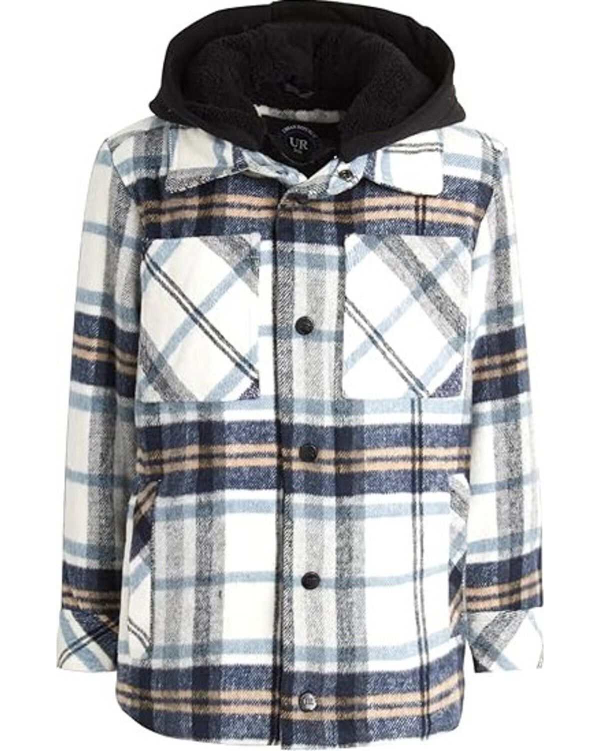 Image #1 - Urban Republic Toddler Boys' Plaid Print Sherpa Lined Hooded Shirt Jacket, White, hi-res