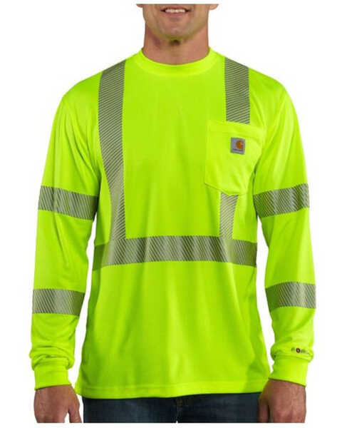 Image #1 - Carhartt Force Men's High-Visibilty Class 3 Long Sleeve Work T-Shirt, Yellow, hi-res