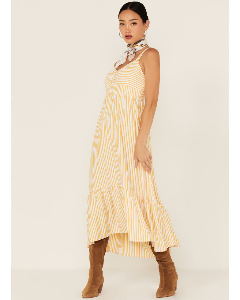 Skies are Blue Women's Stripe Sleeveless Midi Sundress, Yellow, hi-res