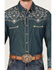 Image #3 - Scully Men's Denim Scroll Embroidered Long Sleeve Pearl Snap Western Shirt, Navy, hi-res