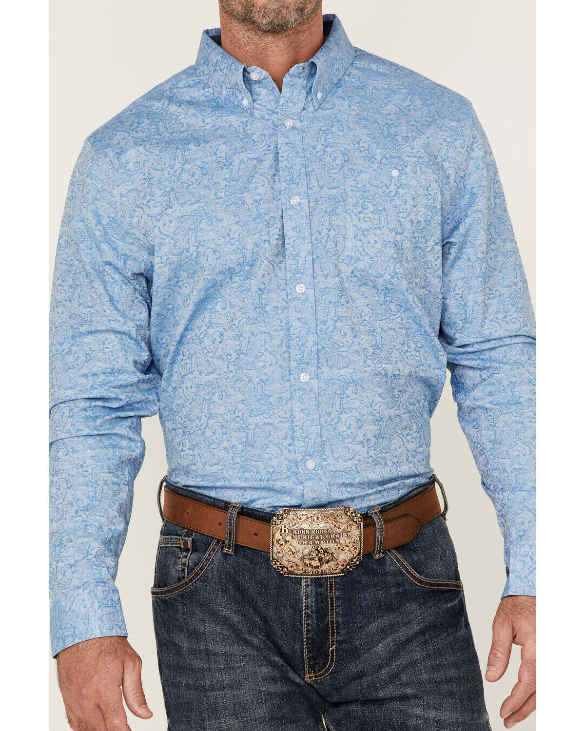 Image #3 - RANK 45® Men's Floater Paisley Print Long Sleeve Button-Down Western Shirt, Blue, hi-res