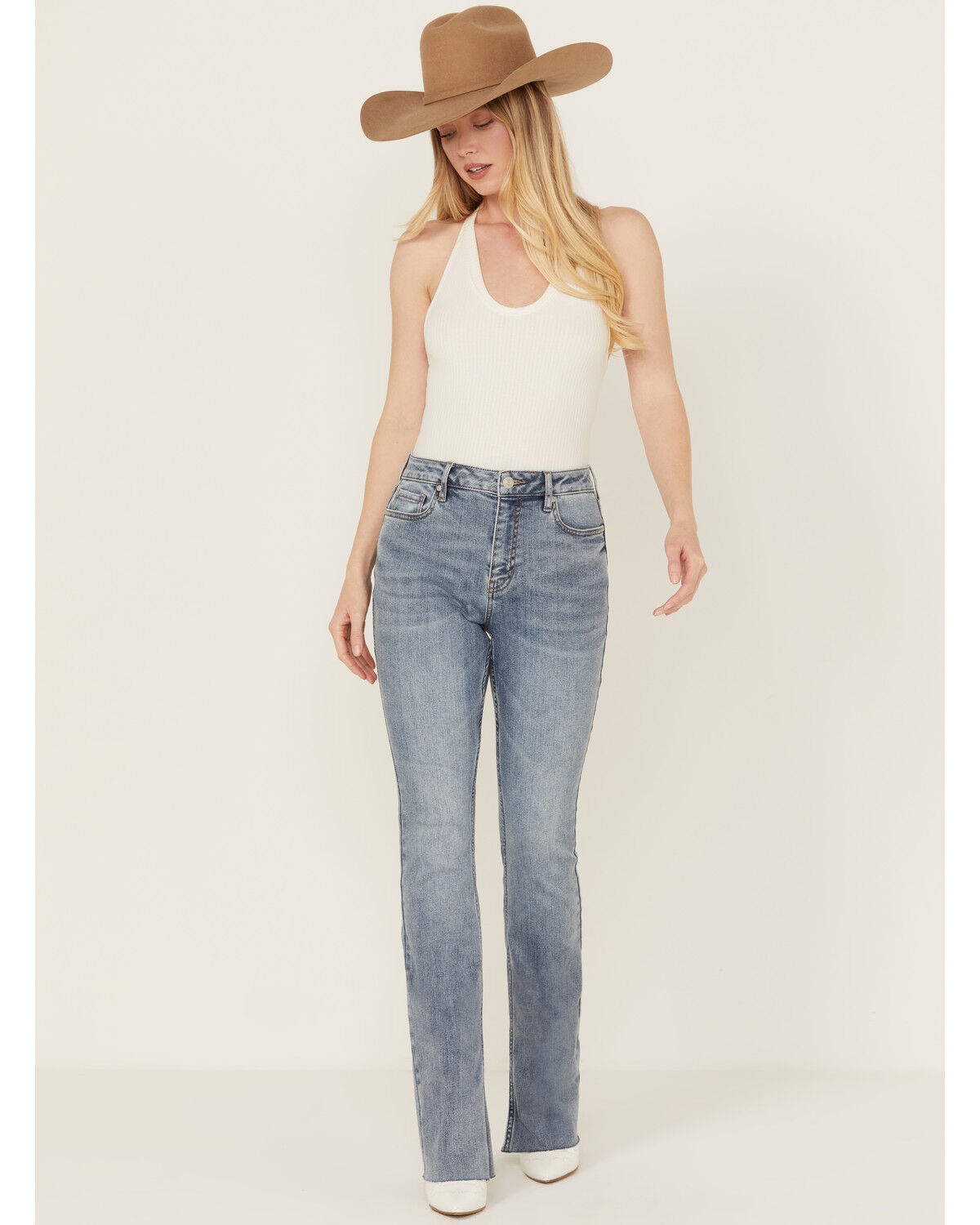 Image #1 - Cleo + Wolf Women's Torrey Medium Wash High Rise Skinny Bootcut Comfort Stretch Denim Jeans, Medium Wash, hi-res