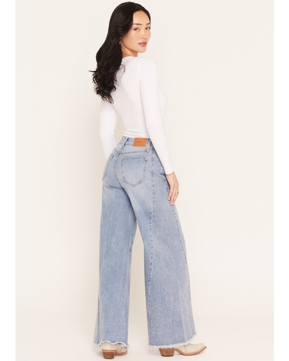 Image #3 - Cello Women's Medium Wash High Rise Rhinestone Embellished Extra Wide Stretch Denim Jeans, Medium Wash, hi-res