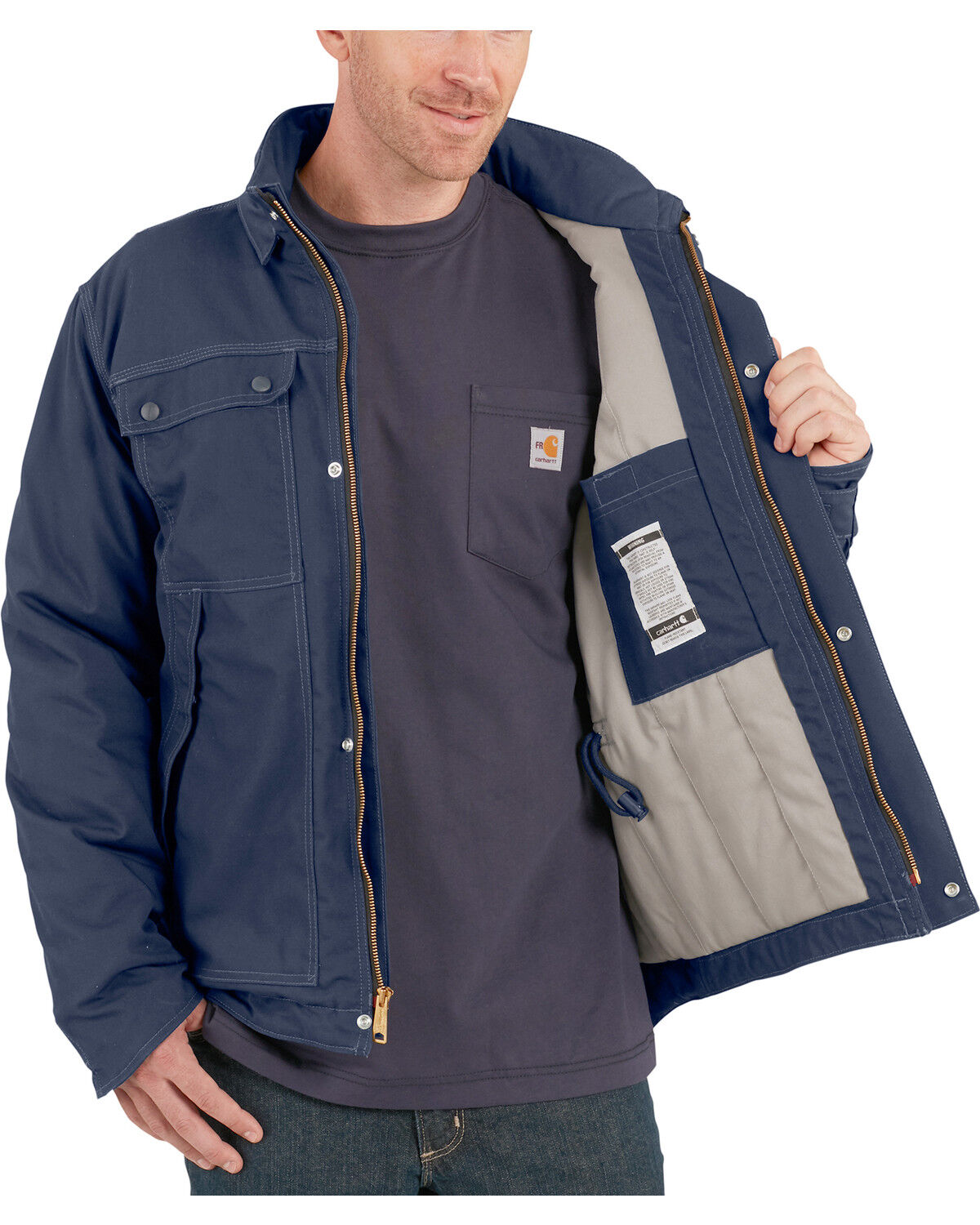 Image #5 - Carhartt Men's FR Full Swing Quick Duck Work Coat, Navy, hi-res