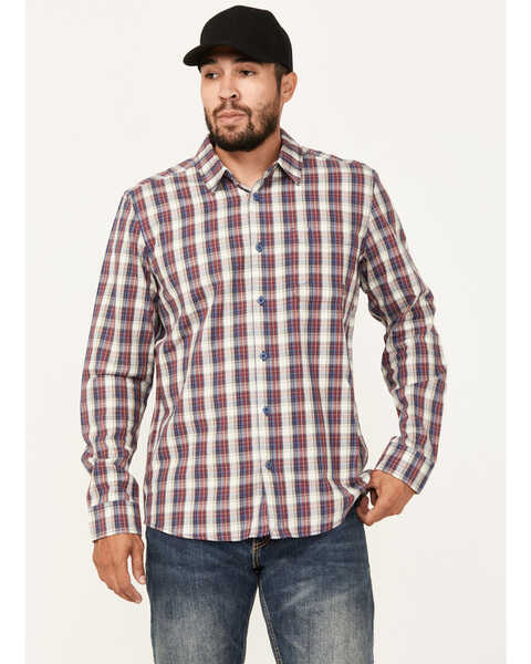 Image #1 - Brothers and Sons Men's Dawson Plaid Print Long Sleeve Button Down Western Shirt, Burgundy, hi-res