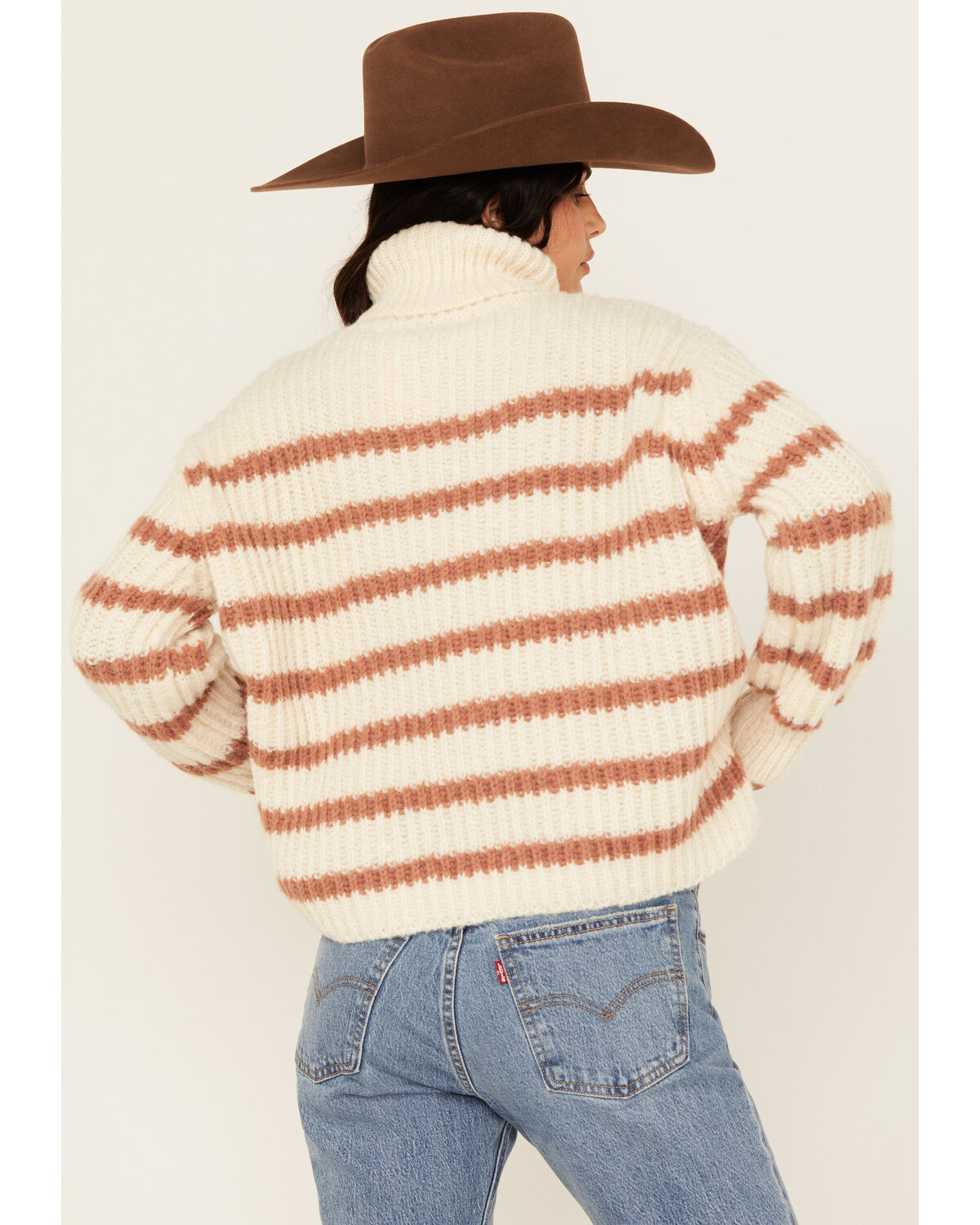 Image #4 - Sadie & Sage Women's Striped Turtleneck Sweater, Ivory, hi-res