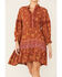 Angie Women's Floral Lace Trim Long Sleeve Mini Dress, Brown, hi-res