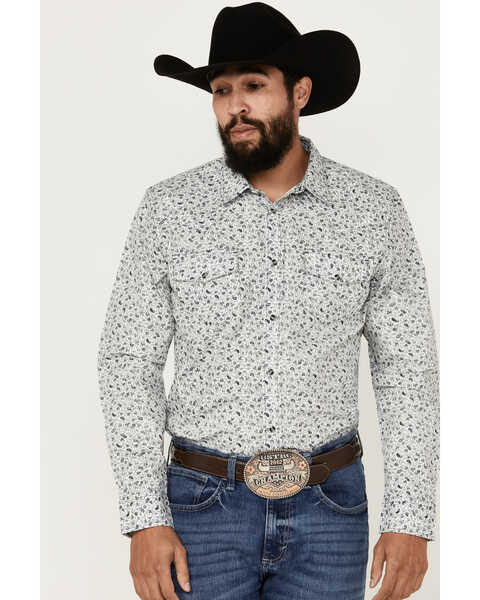 Image #1 - Gibson Trading Co Men's Static Paisley Floral Print Long Sleeve Pearl Snap Western Shirt , White, hi-res