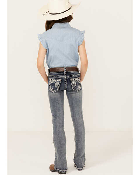 Image #3 - Shyanne Little Girls' Medium Wash Faded Paisley Pocket Stretch Bootcut Jeans , Blue, hi-res