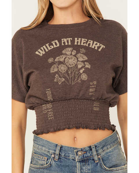 Image #3 - Cleo + Wolf Women's Wild At Heart Smocked Graphic Tee, Chocolate, hi-res