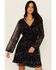 Image #1 - Shyanne Women's Floral Print Long Sleeve Mini Dress, Black, hi-res