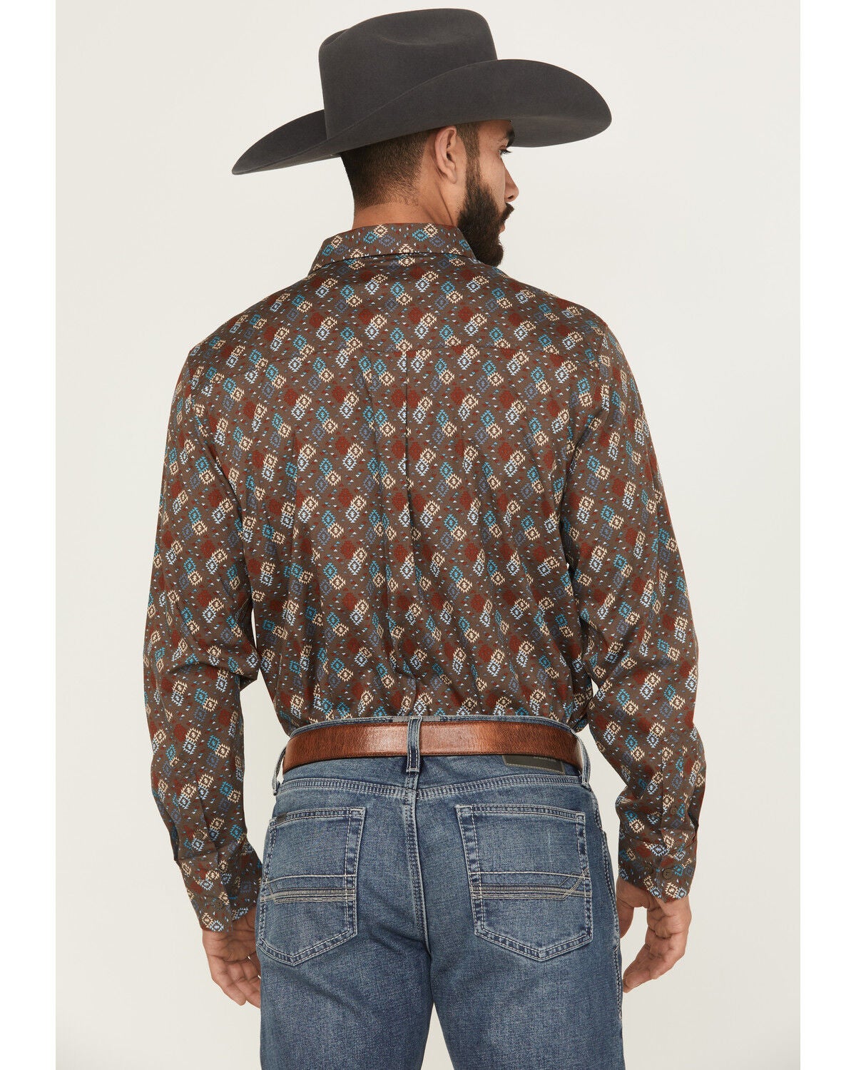 Image #4 - RANK 45&reg; Men's Hudson Geo Southwestern Print Long Sleeve Button-Down Stretch Western Shirt, Brown, hi-res