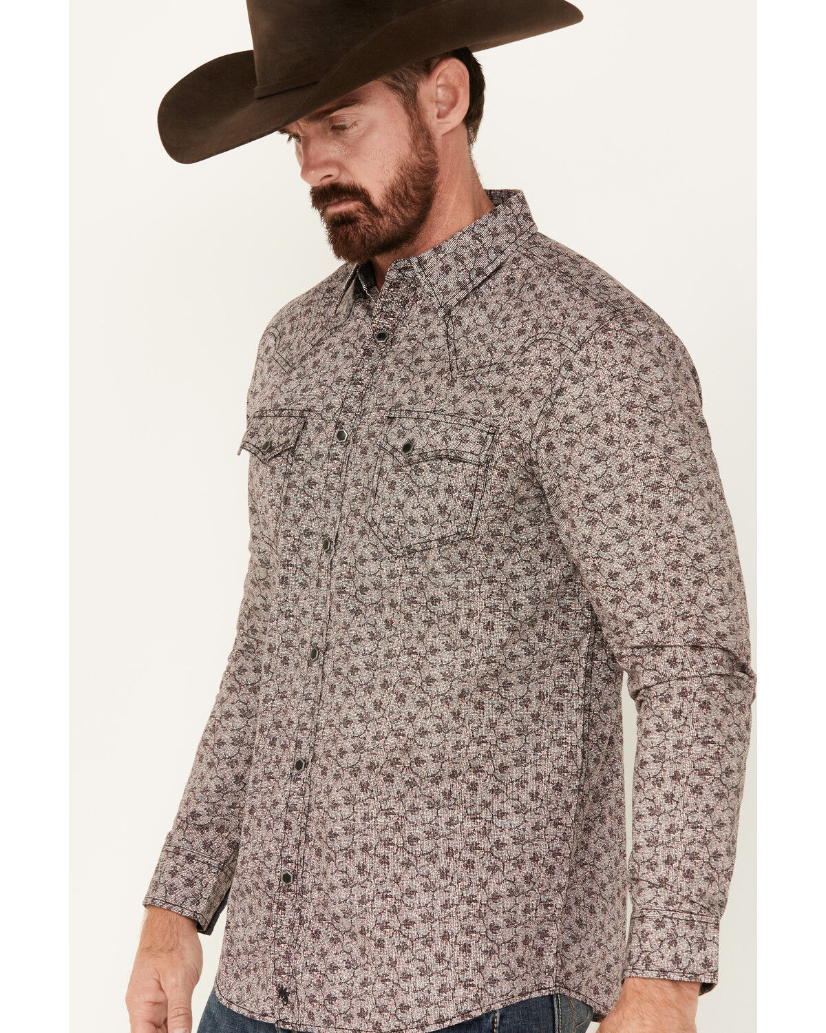 Image #2 - Moonshine Spirit Men's Fox Trot Floral Print Long Sleeve Snap Western Shirt, Purple, hi-res