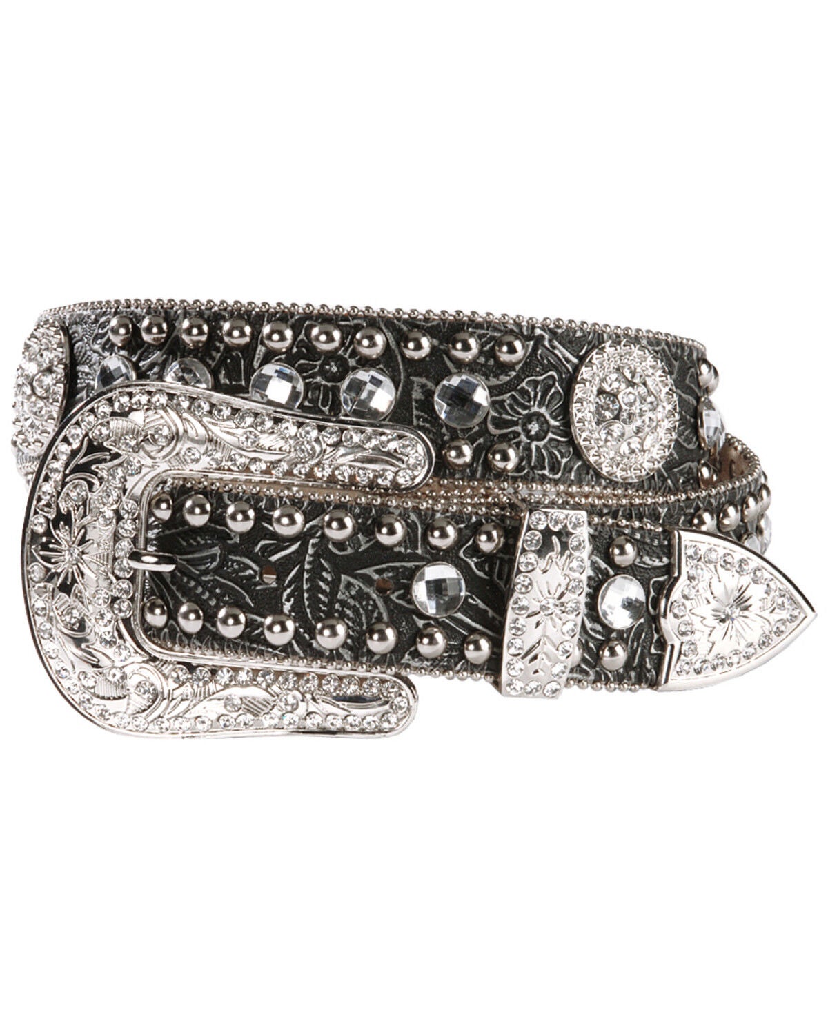 Blazin Roxx Women's Black Tooled Concho Belt, Black, hi-res