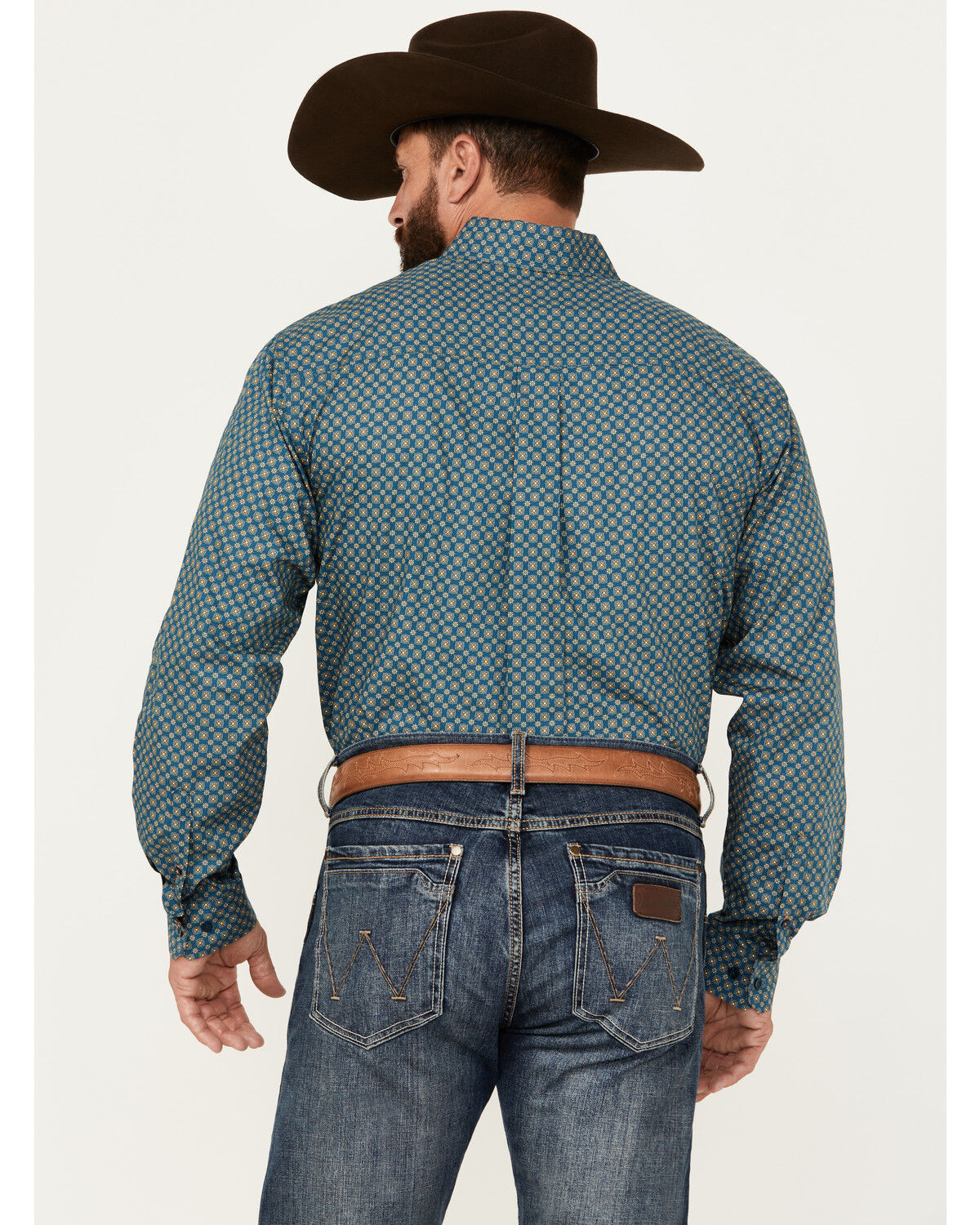 Image #4 - Cinch Men's Medallion Print Long Sleeve Button-Down Western Shirt, Teal, hi-res