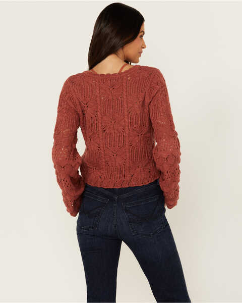 Image #4 - Shyanne Women's Bell Sleeve Cropped Crochet Sweater , Rust Copper, hi-res