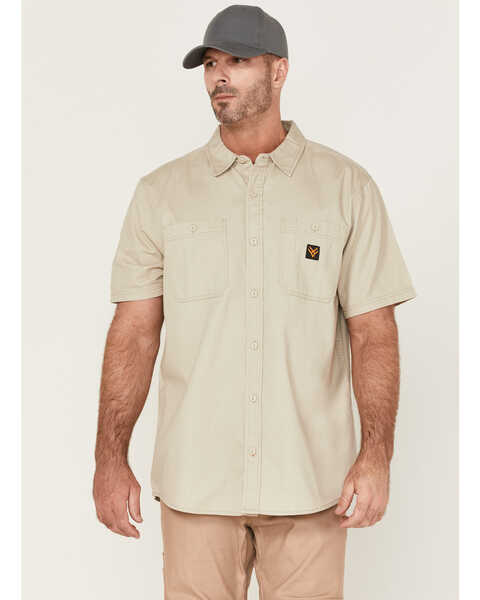 Hawx Men's Twill Short Sleeve Button-Down Work Shirt , Light Grey, hi-res