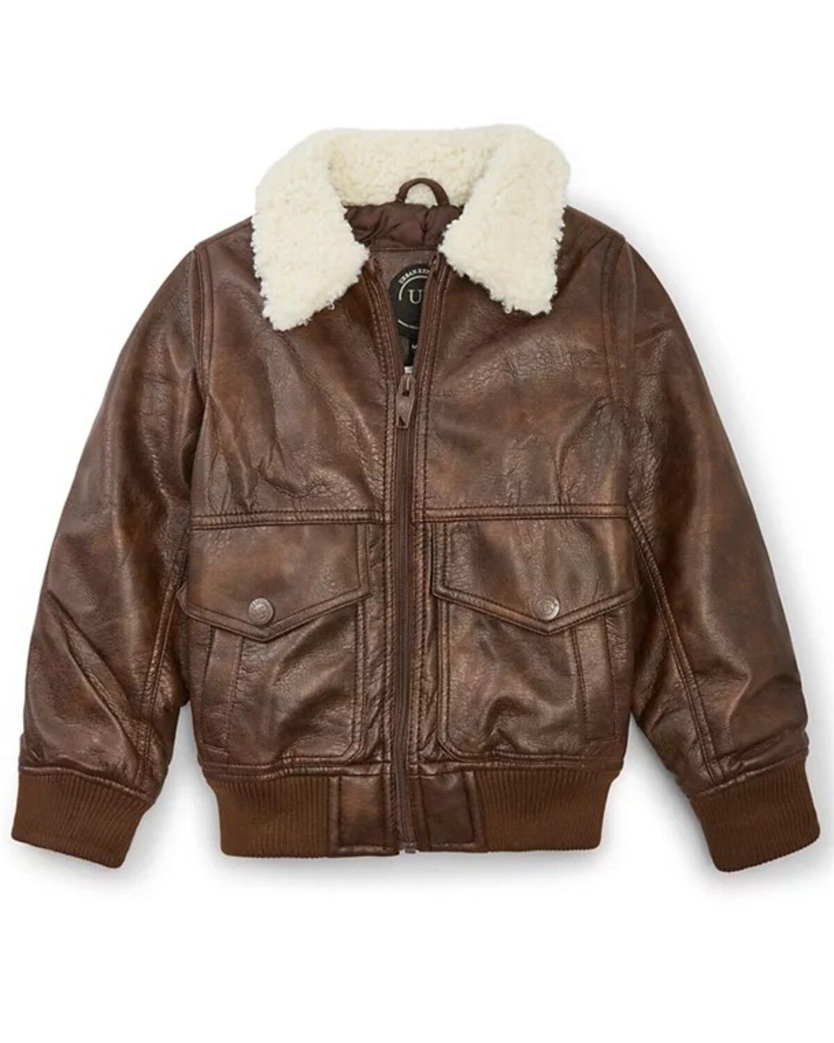 Image #1 - Urban Republic Boys' Faux Leather Aviator Jacket, Dark Brown, hi-res