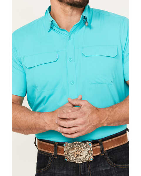 Image #3 - Ariat Men's VentTEK Outbound Solid Fitted Short Sleeve Performance Shirt, Turquoise, hi-res