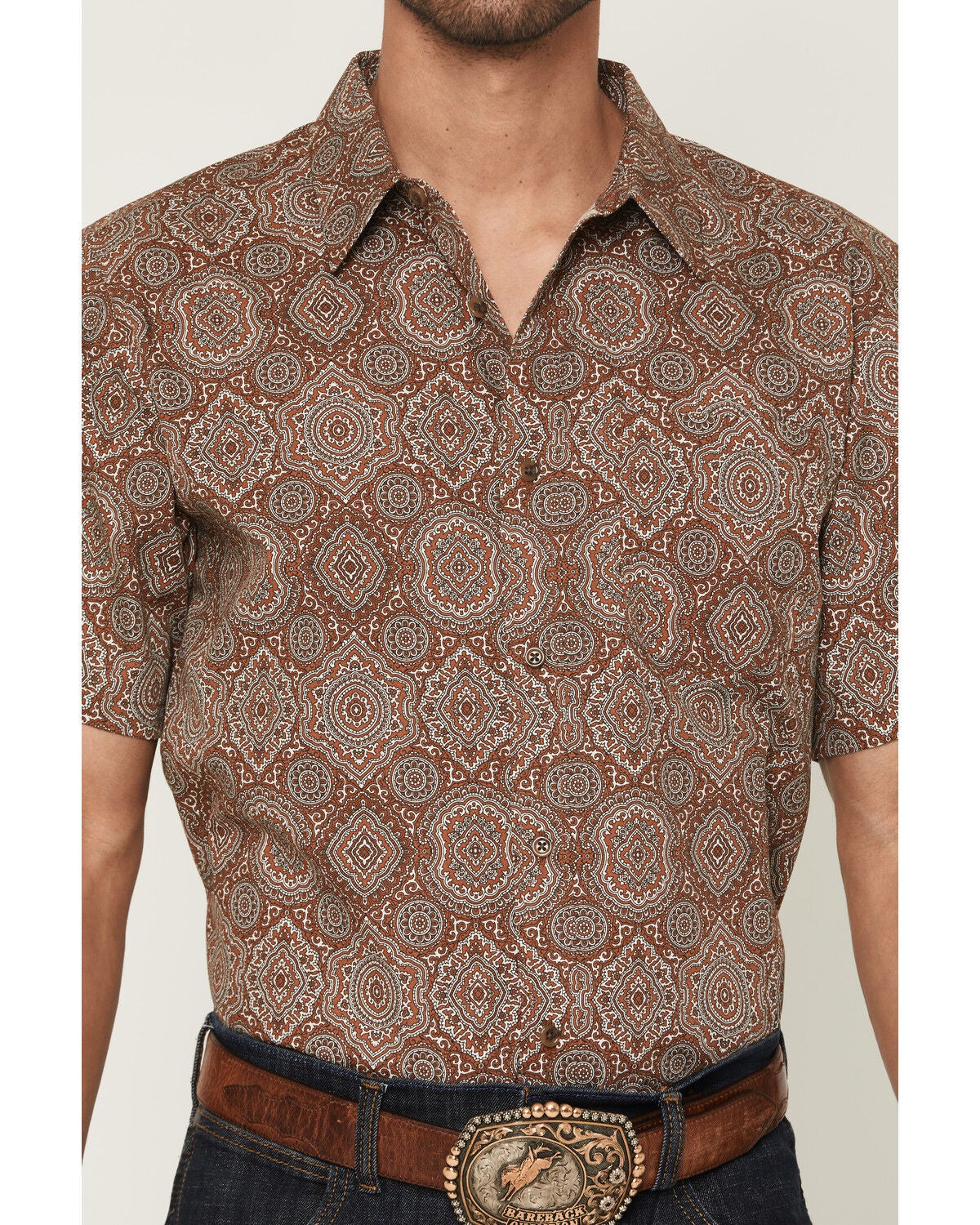 Image #3 - Gibson Trading Co Men's Sundown Drapes Medallion Print Short Sleeve Button-Down Western Shirt - Big, Rust Copper, hi-res
